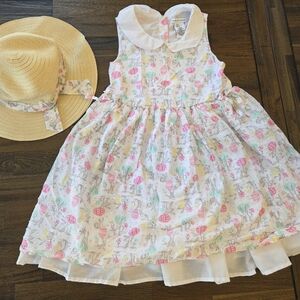 Charming Pink and White Kids Dress with Hat